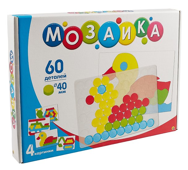 Пластиковая игра, Серия Собиралкин Мозаика 60 фишек, 40мм с цвет. (Прозр. Поле, карточки) 345193 — 1