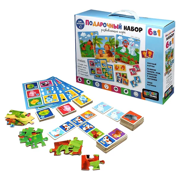 Baby Games. Подарочный набор 6 в 1: 3 пазла + лото, домино, мемо. 3052674 — 2