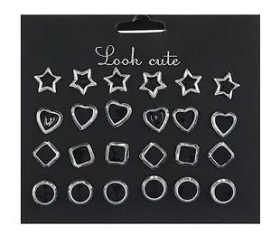 Бижутерия Пусеты в наборе, 12 пар Черный микс (упаковка)