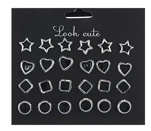 Бижутерия Пусеты в наборе, 12 пар Черный микс (упаковка) 2765919