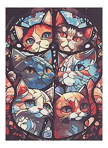 Картина по номерам "Витраж с Котами", на подрамнике, 30х40 см