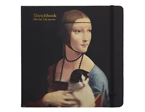 Скетчбук 200*200 56л "КотоАрт. Дама с котом" 140г/м2, тв.обложка, 7БЦ, резинка, скругл.углы, ляссе