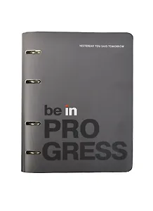 Тетрадь 120л кл. "Be in progress" на кольцах, подложка иск.кожа, скругл.углы, IN FOLIO