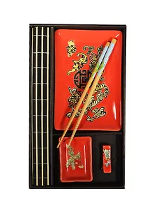 Набор для суши подарочный (соусник, блюдо, подставка для палочек, салфетка, палочки) (31-209)