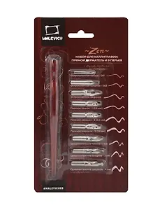 Перья для каллиграфии 09шт с прямым держателем, блистер, Малевичъ