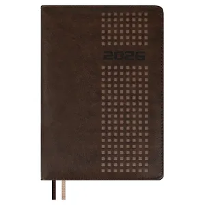 Ежедневник дат. 2026г. А5 176л "Шевро" коричневый, кожзам, тв.переплет, обл.поролон, блинт.тиснение, офсет, закругл.углы, справ.мат-лы, 2 ляссе, инд.уп