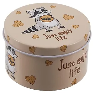 Шкатулка круглая Енот с печеньками (металл) (7,5см)