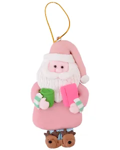 Новогоднее подвесное украшение Дед Мороз с чашкой (полимерная глина) (10х10)