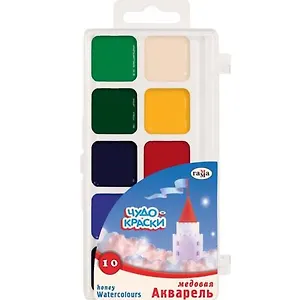 Краски, Гамма, "Чудо-краски", 10 цветов, акварель медовая, без кисти, пластиковая упаковка