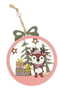 Новогоднее подвесное украшение Олененок в шаре (дерево) (9х10 см) (12-06942-NY-2)