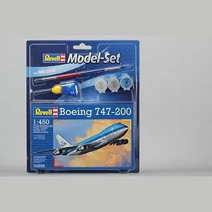 Сборная модель, Ревелл, Revell Набор "Самолет Боинг 747-200" в наборе кисти, краски, клей картонная коробка с европодвесом 63999