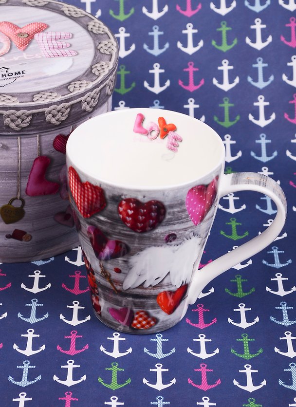 Кружка Сердечки Любви (350мл) костяной фарфор подарочная упаковка Gift'n'Home (M-350 Love) 2576278 — 1