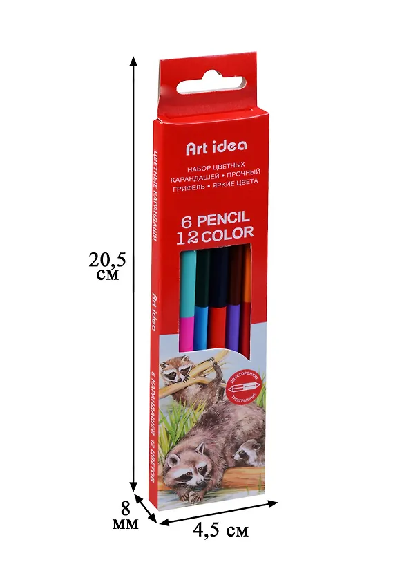Карандаши цветные Art idea, двухсторонние 12 цветов 6 штук 245198 — 4