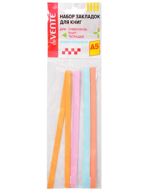 Закладки-ляссе 04шт 6*290мм "Pastel" самоклеящиеся, для книг формата A5, пласт.пакет, подвес 3168915 — 1