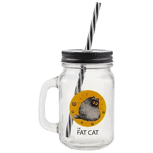 Банка с ручкой и крышкой для коктейлей Fat cat (стекло) (450 мл)