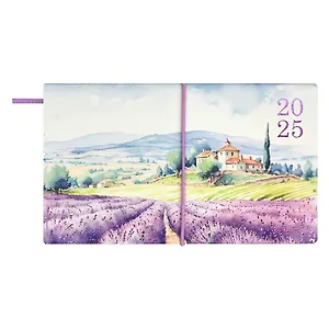 Планинг дат. 2025г. 64л 175х105 "Наппа. Лавандовое поле" карманный, кожзам, мягк. переплет, тисн. фольгой, офсет, ляссе