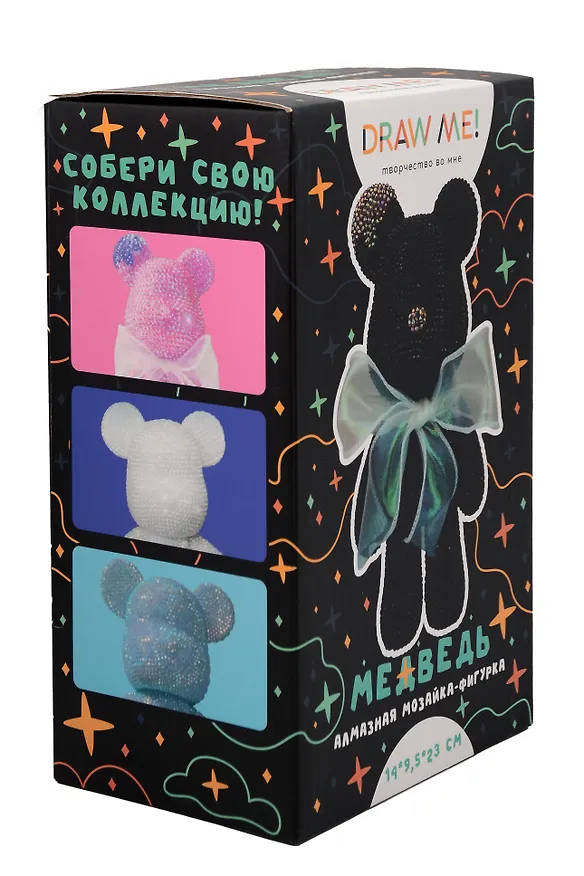Алмазная мозаика на фигурке Draw Me! "Черный мишка", (14*9,5*23 см) 3152026 — 2