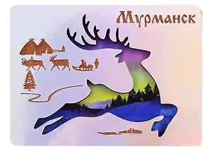 Магнит Мурманск Магнит Медведь с гравировкой Достопримечательности города вид 6 (7,5,8х 7,5 см.) (хдф) (неоновое серебро)