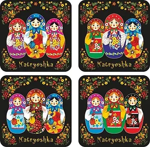 Сувенир АКМ Набор плакеток Три матрешки, черн, 4 шт