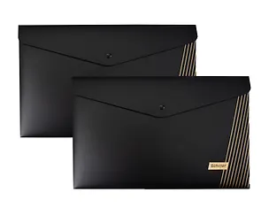 Папки-конверты А4 на кнопке 02шт "Line" черные, пластик 0,4мм, Schiller 3088872