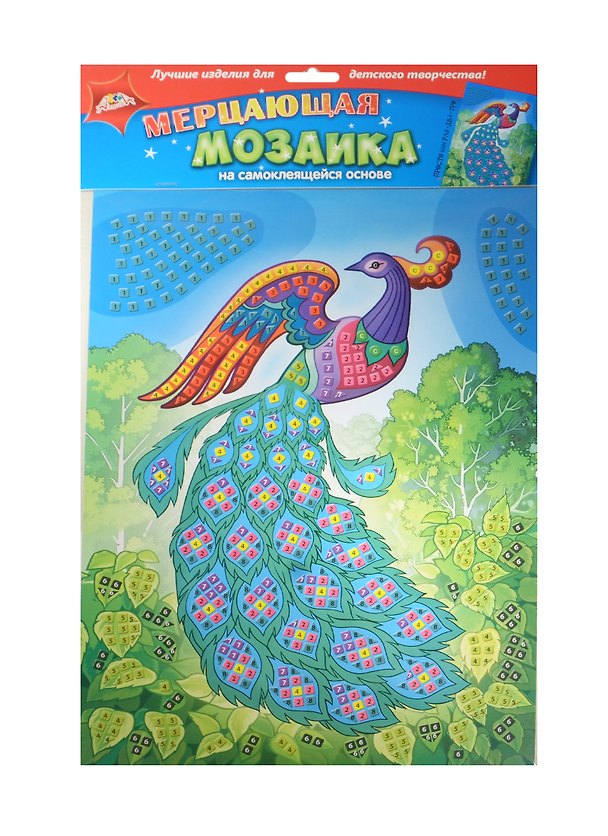 Самокл. мерцающая мозаика из мягк. пласт. Павлин (C1573-28) (набор д/творч.) (упаковка) 2491619 — 1
