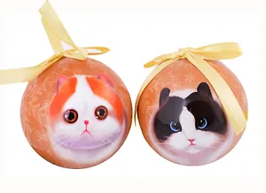Набор елочных шаров НГ Котики-пушистики (2 шт) (пластик) (7,5 см) (ПВХ Бокс)