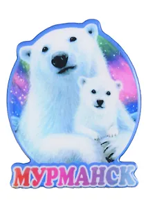 Магнит Мурманск Медведица и медвежонок с заливкой смола вид 1 (7,5,8х 7,5 см.) (хдф)