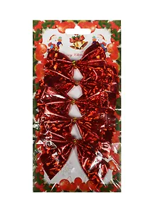 Украшение елочное Бантики красное мерцание (5шт) (8см)