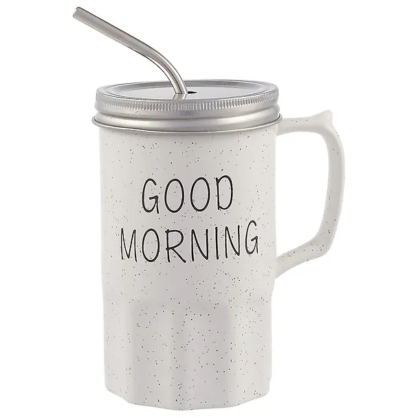 Кружка с крышкой и трубочкой Good Morning (керамика) (400мл) 2619255 — 1