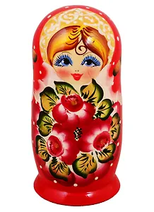 Матрешка 5 в 1 средняя (Цветы, Эскиз 51, Бордовые лепестки на красном)