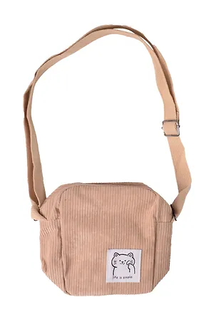 Сумочка на молнии кросс-боди (бежевая) (вельвет) (16х14х6) (12-HanMa-767) 3041181