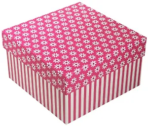 Коробка подарочная "Ромашки c полосками" фуксия, 15*15*8.5см