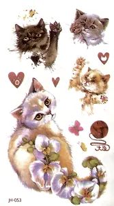 Тату "Котики акварель" (2 вида) (6х10,5см)