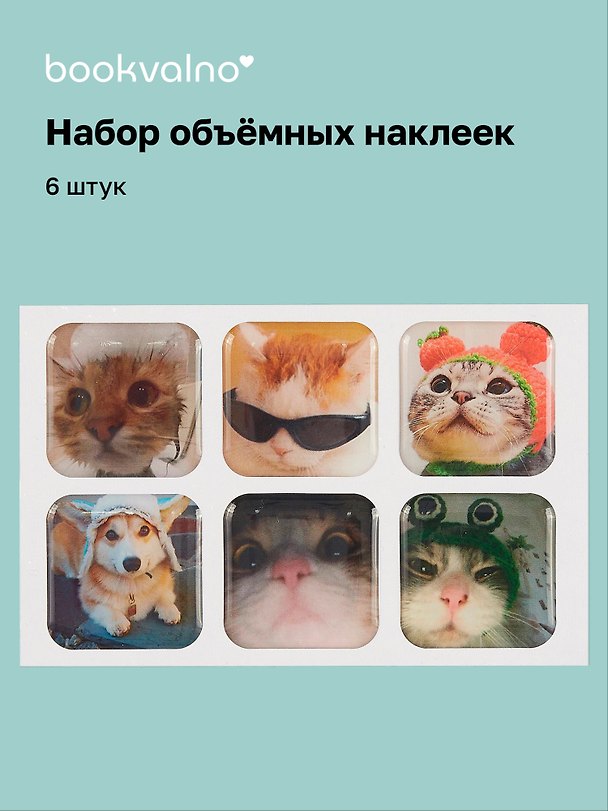 3D стикеры «Котики», 6 штук, Bookvalno 3059125 — 1