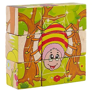 Кубики Насекомые 9 шт на блистере (дерево) 2644111