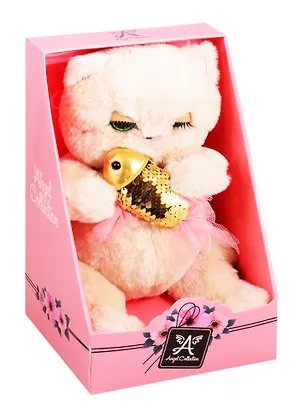 Мягкая игрушка Angel Collection Киска Персик с рыбкой (24 см) (681854) (коробка) 2831128