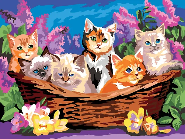 Картина по номерам .Котята в корзине, 30*40 см. 2794870 — 2