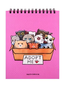 Скетчбук А6+ 125*160 40л "Возьми кота" белый офсет, 100г/м2, тв.обложка, евроспираль