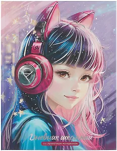 Дневник шк. "Девочка в наушниках" тв.переплет, выб.перлам.лак, тиснение фольгой, мат.ламинация, пантон, универс.шпаргалка