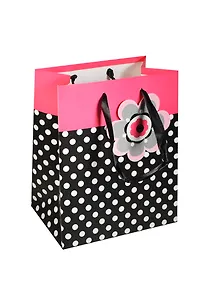 Пакет подарочный бумажный А5 18*23*10 "Горошек", с декор. цветком, черный, Хансибэг