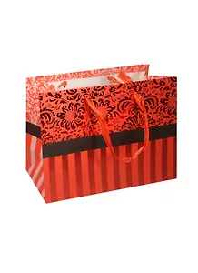 Пакет подарочный бумажный А5 23*18*10 "Узоры и полосы красный металлик", жен., мат. ламинат, Хансибэг