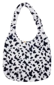 Сумка-шоппер плюшевая Пятнышки (черно-белая) (40х36) (12-ZhenPin-2721)