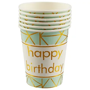 Набор бумажных стаканов Happy birthday на мятном фоне (6 шт) (12-01582-E1) 2689352
