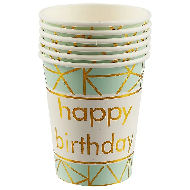 Набор бумажных стаканов Happy birthday на мятном фоне (6 шт) (12-01582-E1) 2689352 — 1