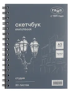 Альбом для графики А5 30л "Студия" черный, 140г/м2, спираль, Гамма