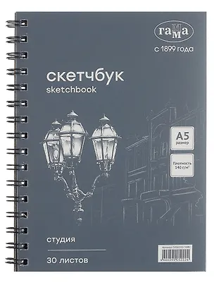 Альбом для графики А5 30л "Студия" черный, 140г/м2, спираль, Гамма 3099113