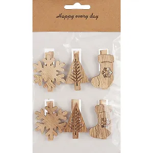 Прищепки Новогодние (снежинка, елочка, сапожок), 6 шт, 4,5 х 5 см( дерево) (1108-4)