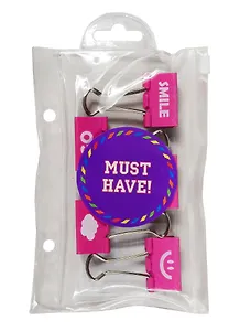 Зажимы для бумаг 32мм 05шт "Настроение" розовые, пл.пенал на молнии, MUST HAVE!