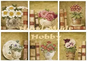 Декупажная карта Цветочные горшки и книги (27-0007) (А4)