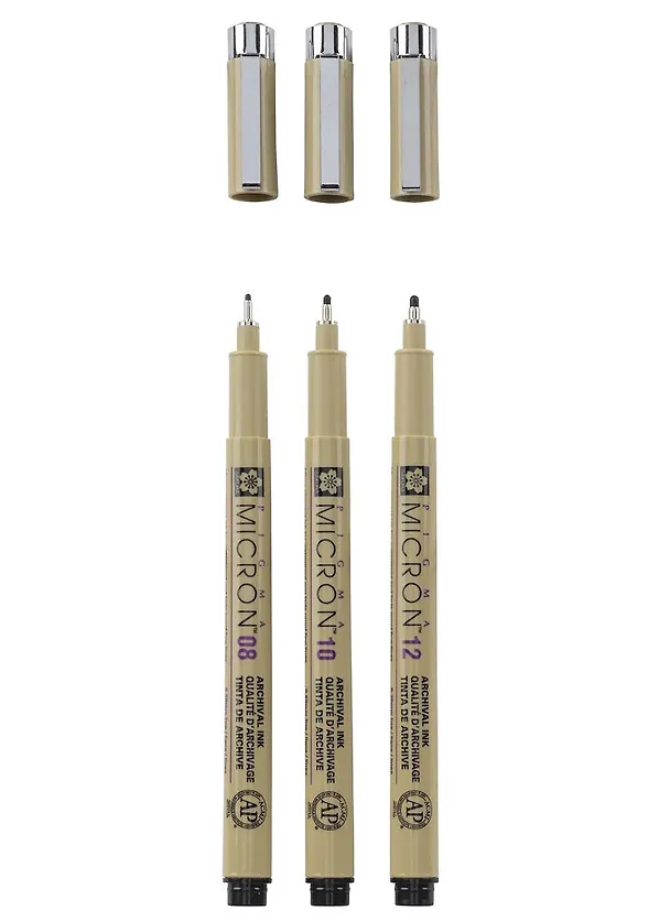 Ручки капиллярные черные 03шт "Pigma Micron" 0.5мм, 0.6мм, 0.7мм 258665 — 2